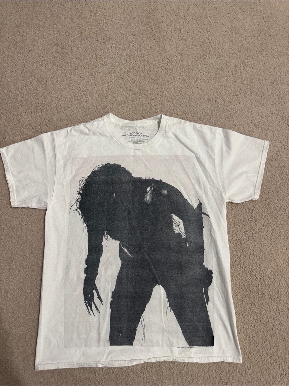 Lady Gaga White Short-Sleeve Graphic Tee with Black Silhouette Print